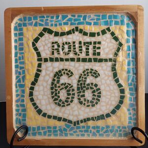 Handmade Fiestaware Mosaic Route 66 Genuine Fiesta Art 9" x 9" Ceramic Collage
